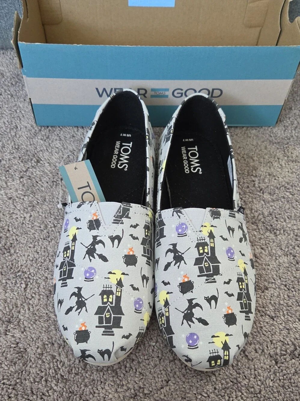 NIB TOMS Alpargata Halloween Glow In The Dark Witches Cats Shoes Women Size 7